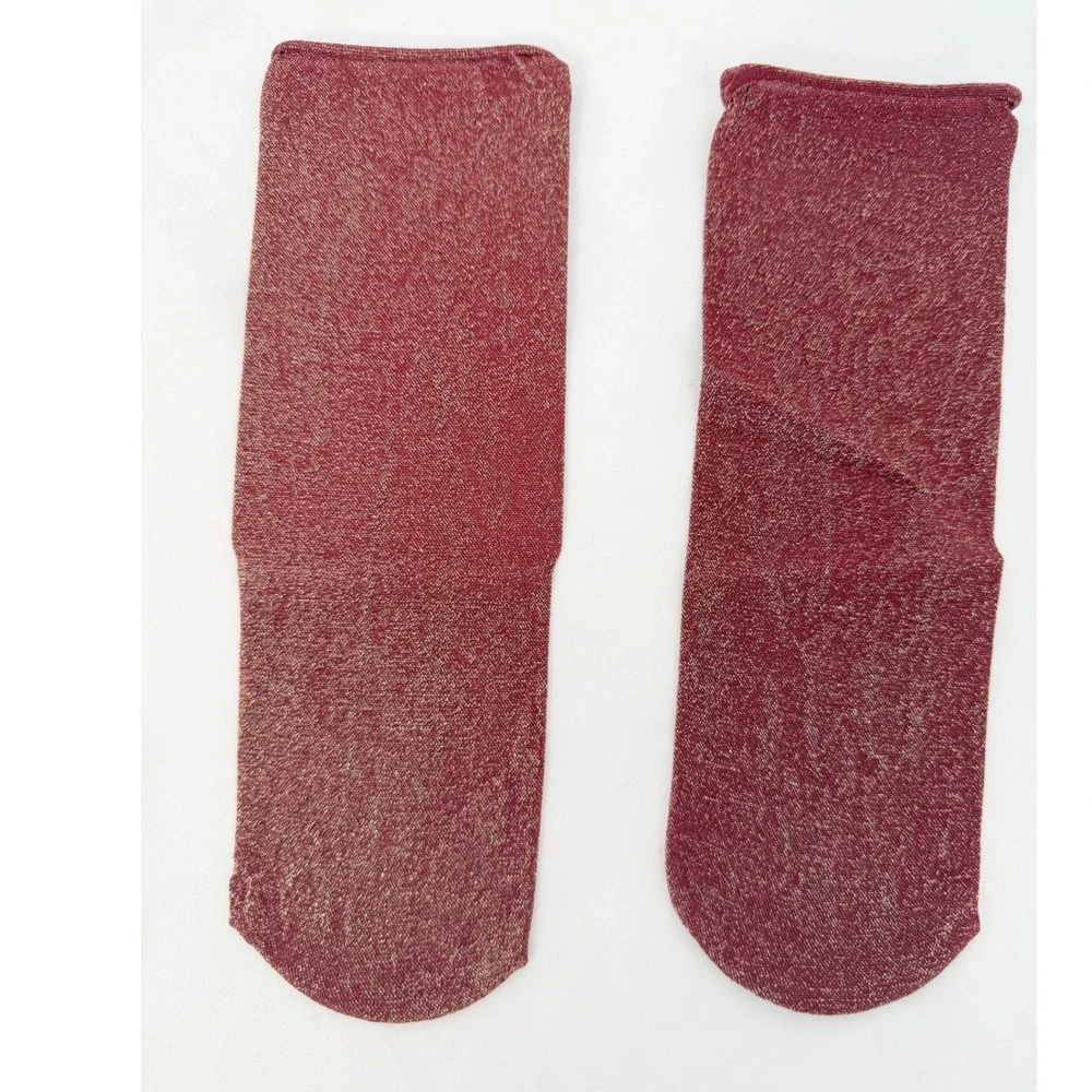 Burgundy‎ Red Metallic Gold Shimmer Sparkle Ankle Socks Calf OS Glam Chic 104-09